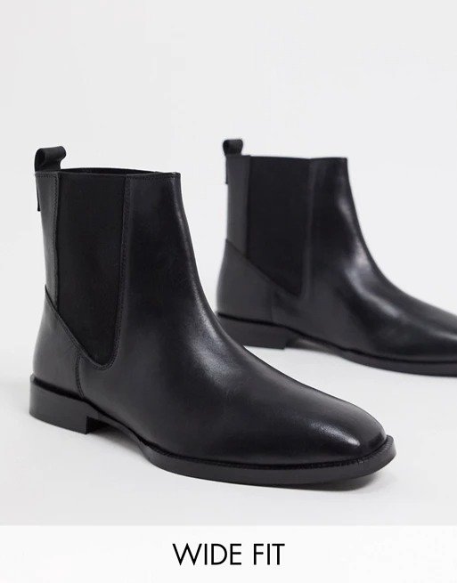 Wide Fit Alyssa leather chelsea boots in black 