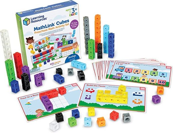 MathLink Cubes Preschool Math Activity Set, 115 Pieces, Ages 3+ Preschool STEM Activities, Math Activity Set and Games for Kids