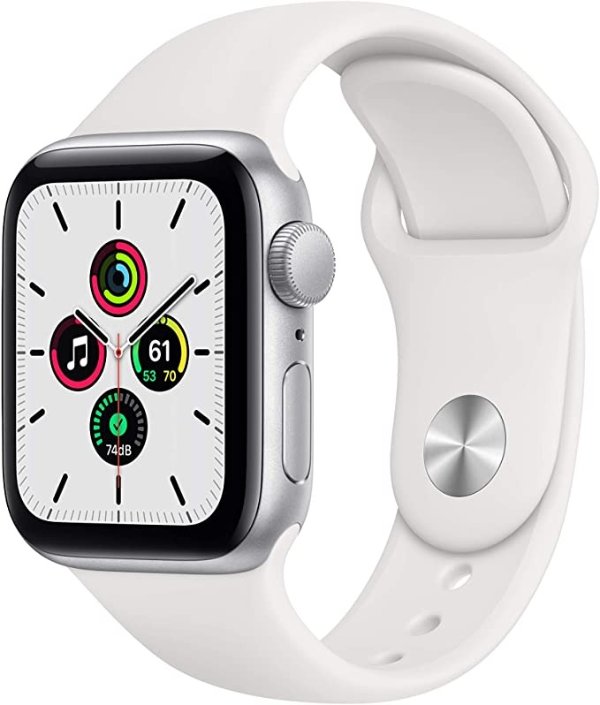 New Apple Watch SE (GPS, 40mm) - Silver Aluminum Case with White Sport Band