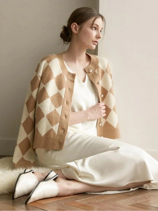 Argyle Pattern Knit Cardigan