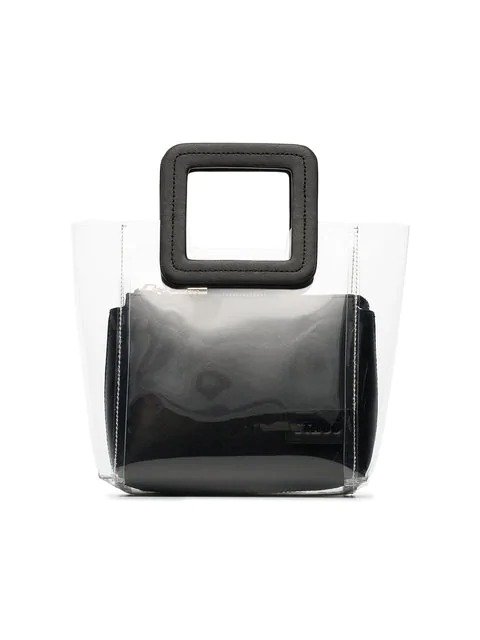 clear and black shirley mini PVC and leather tote