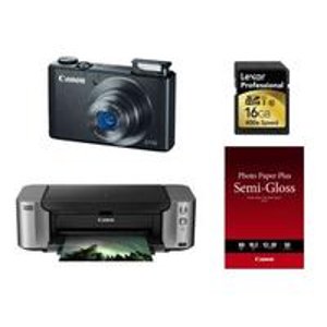 Canon PowerShot S110 Black Digital Camera + 16GB Card + Pro 100 Printer + Paper Kit