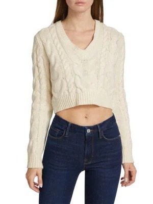 Cropped Cable Knit V Neck Sweater
