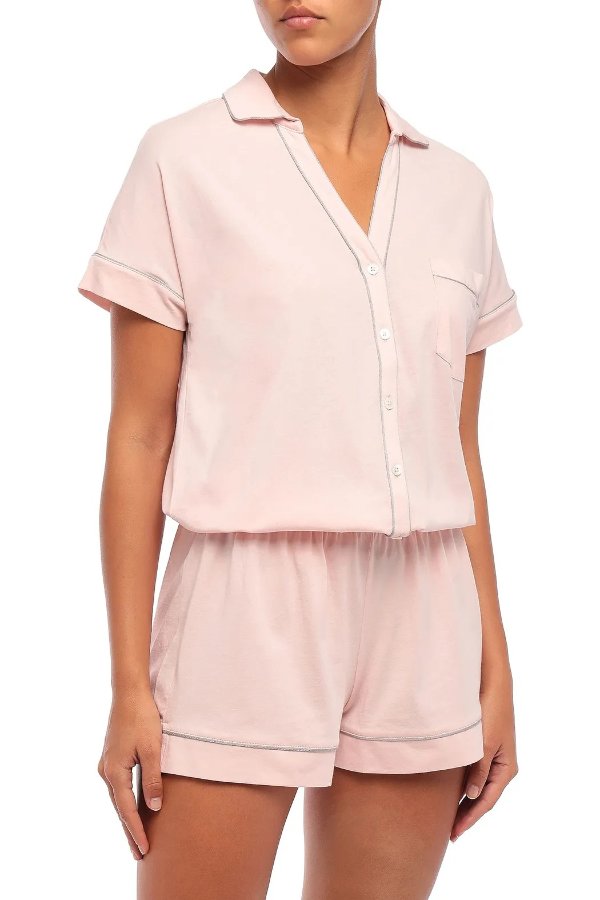 Melange organic cotton-jersey pajama shirt