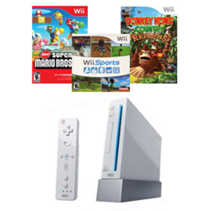 Nintendo Wii 翻新版白色主机 + 3个游戏套装