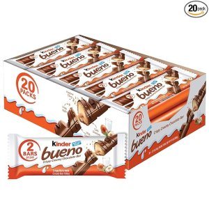 Kinder Bueno Milk Chocolate and Hazelnut Cream, 2 Individually 20 Pack
