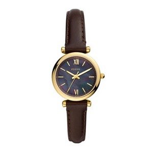Women's Carlie Mini Gold-Tone Brown Leather Strap Watch 28mm