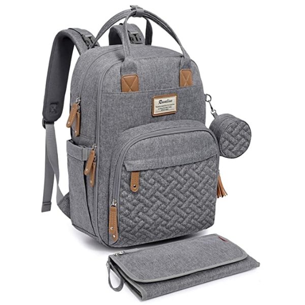 Diaper Bag Backpack, Neutral All-in-One Baby Bags for Boy Girl, Multifunction Large Travel Backpack with Portable Changing Pad, Stroller Straps, Pacifier Case and Insulated Pockets, Gray