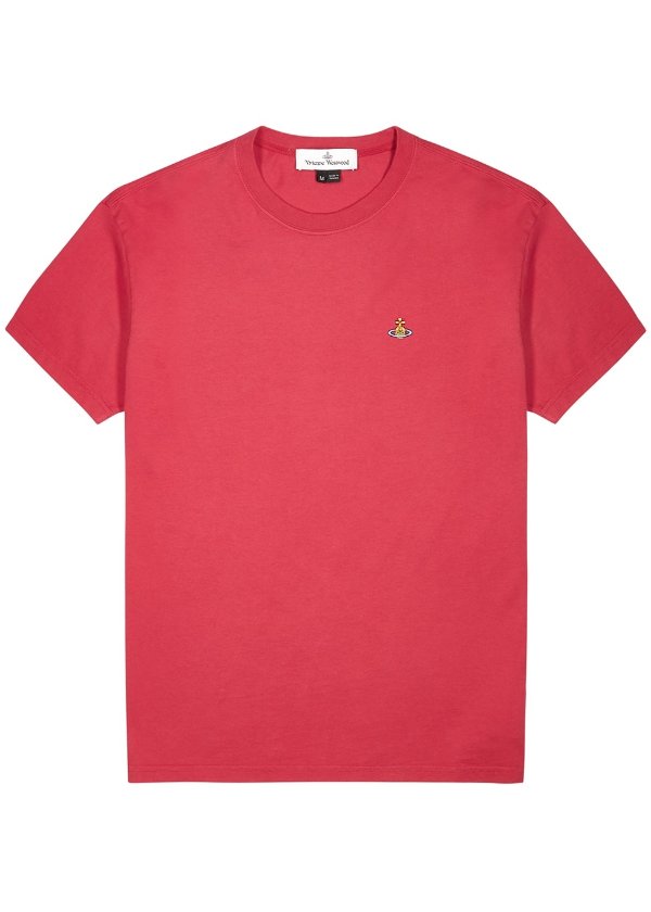 Red logo-embroidered cotton T-shirt