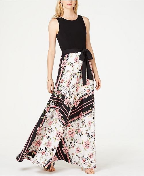 I.N.C. Knit-Top Floral-Skirt Maxi Dress, Created for Macy's