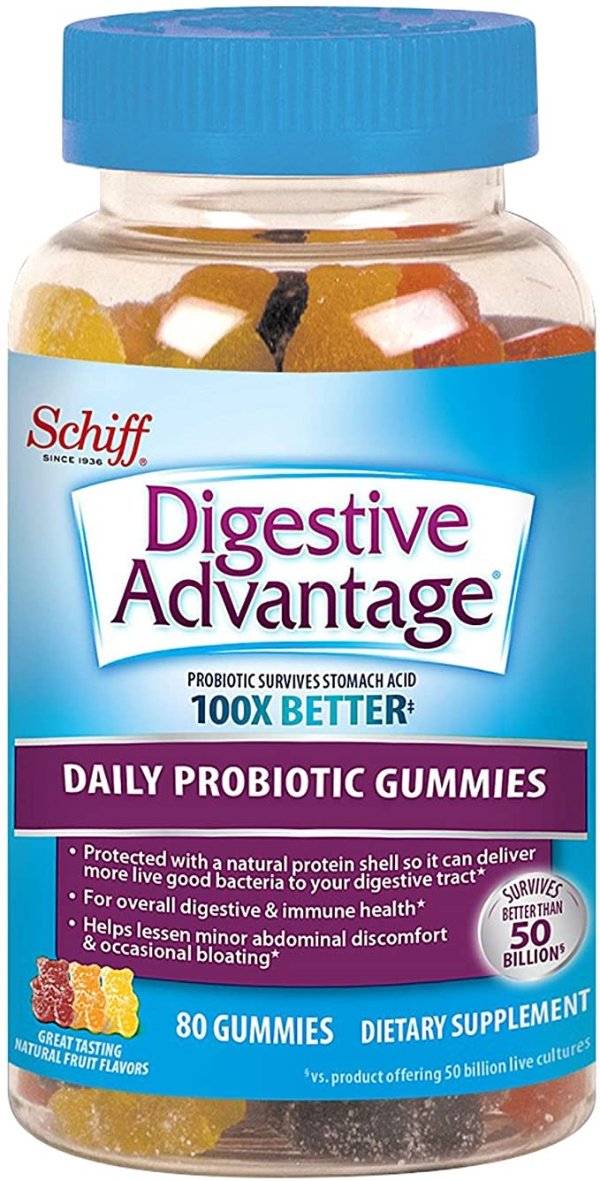 Daily Probiotic Natural Fruit Flavor Gummies, Digestive Advantage (80 Count In A Bottle) - Helps Relieve Minor Abdominal Discomfort & Occasional Bloating*, Supports Digestive & Immune Health*