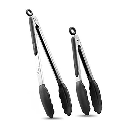 Hotec Premium Stainless Steel Locking Kitchen Tongs with Silicon Tips, Set of 2-9" and 12"