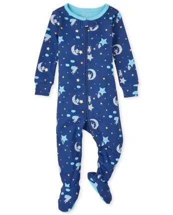 Baby And Toddler Girls Long Sleeve Moon And Stars Print Snug Fit Cotton One Piece Pajamas | The Children's Place - GALAXYNAVY