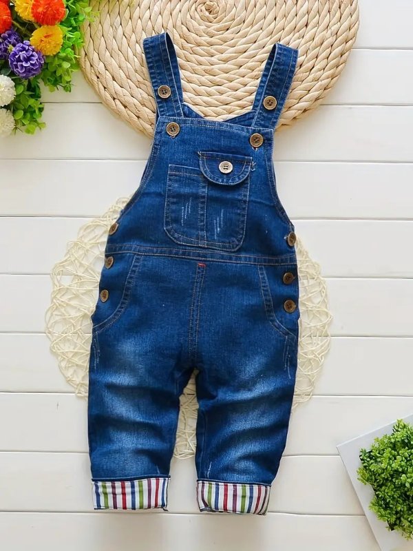 Little Boys Adjustable Denim Pants Cute Print Overalls Baby Denim Overalls Jumpsuits