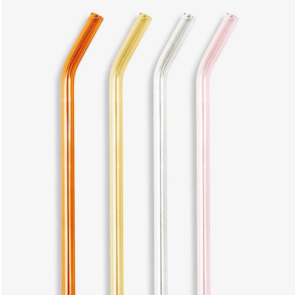 Reusable glass straws set of four