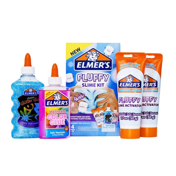 Elmer’s Fluffy Slime Kit, Includes Elmer’s Translucent Color Glue, Elmer’s Glitter Glue, Elmer’s Fluffy Slime Activator, 4 Count