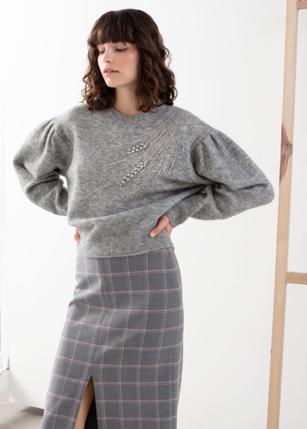Embellished Wool Blend Sweater