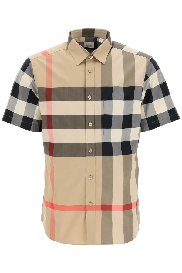 'somerton' short sleeve check stretch cotton shirt