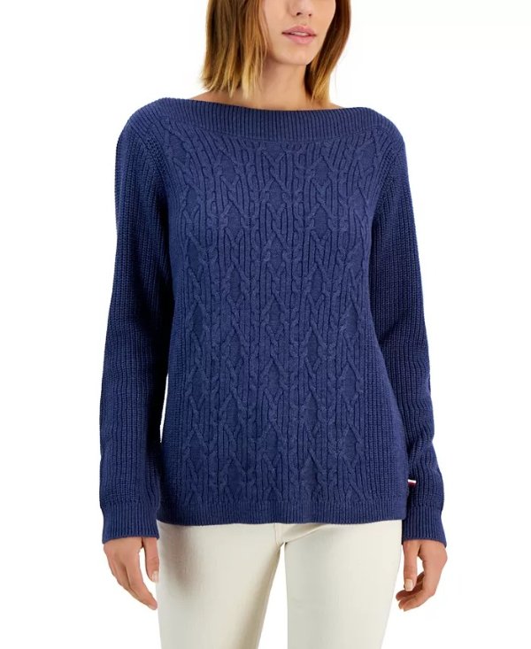 Women's Boat-Neck Cable Knit Cate Sweater