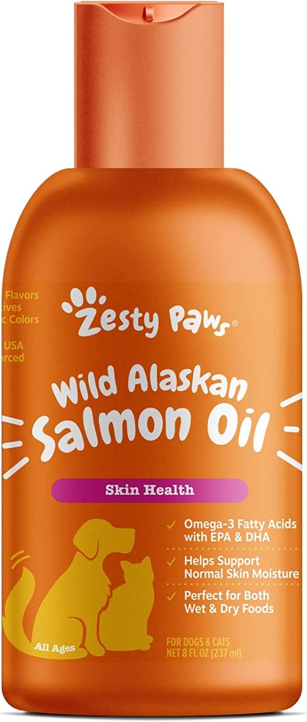 Pure Wild Alaskan Salmon Oil for Dogs & Cats - Supports Joint Function, Immune & Heart Health - Omega 3 Liquid Food Supplement for Pets - Natural EPA + DHA Fatty Acids for Skin & Coat