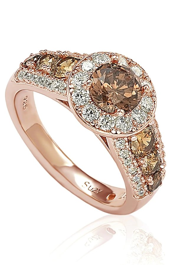 Rose Tone Sterling Silver CZ Pave Ring