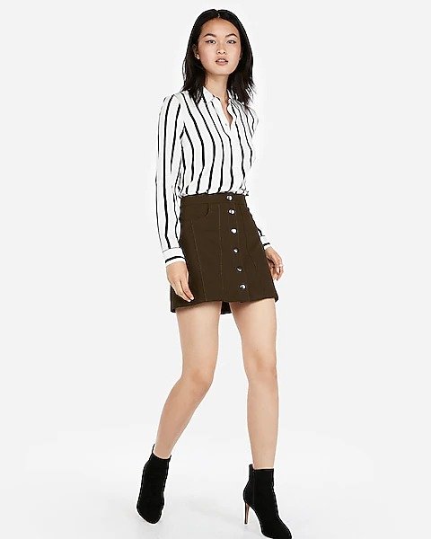 Snap Front A-line Mini Skirt