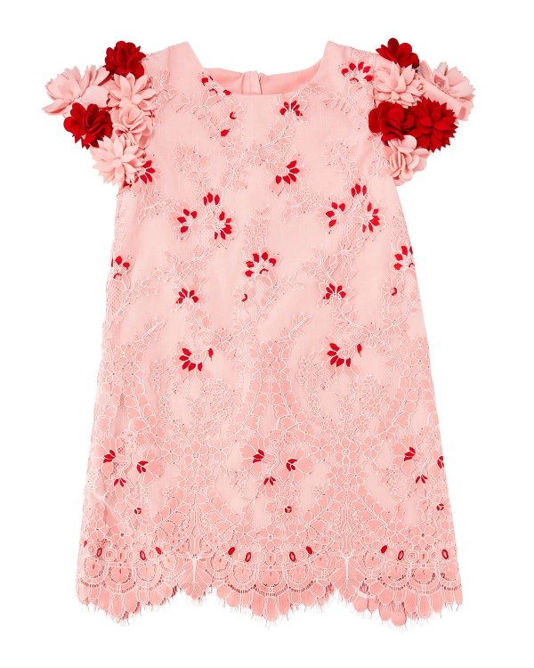 Lace Dress w/ 3D Felt Flower Sleeves, Size 4-8