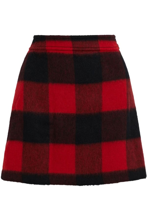 Checked wool-blend felt mini skirt