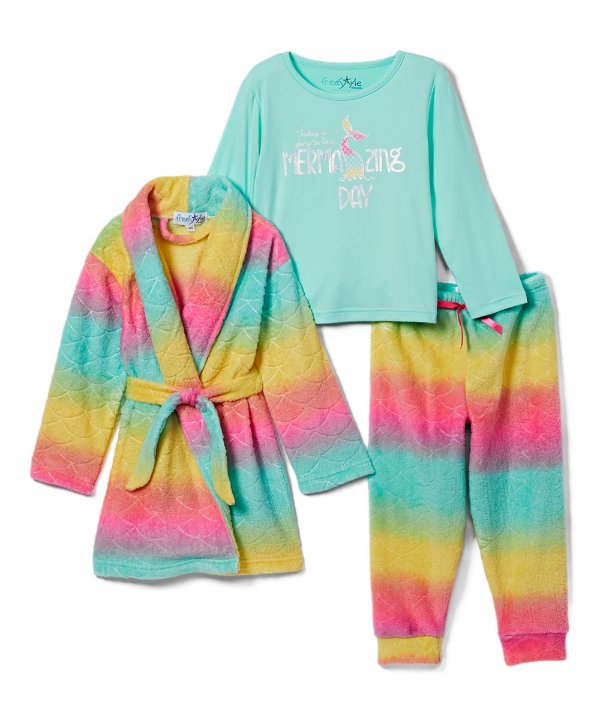 Yellow & Pink 'Mermazing Day' Robe Set - Toddler & Girls