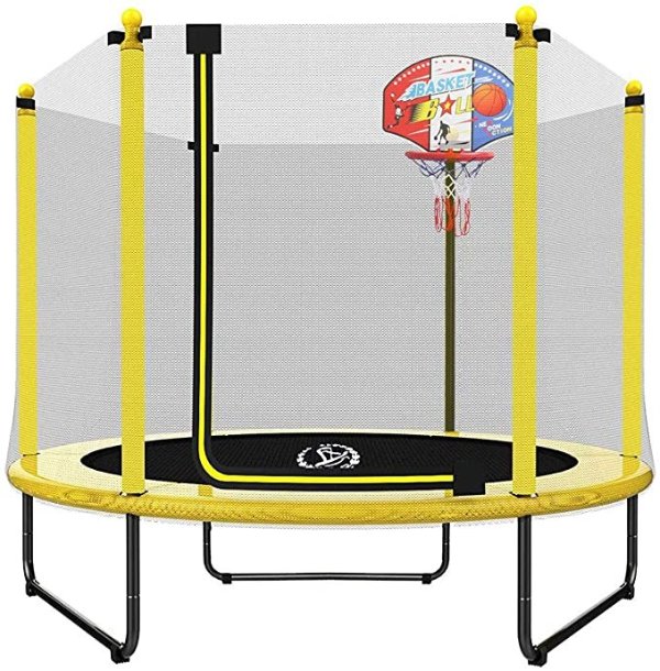 60" Trampoline for Kids - 5ft Outdoor & Indoor Mini Toddler Trampoline with Enclosure, Basketball Hoop, Birthday Gifts for Kids, Gifts for Boy and Girl, Baby Toddler Trampoline Toys, Age 1-8