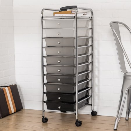 Rolling Storage Cart with 10 Shaded Drawers