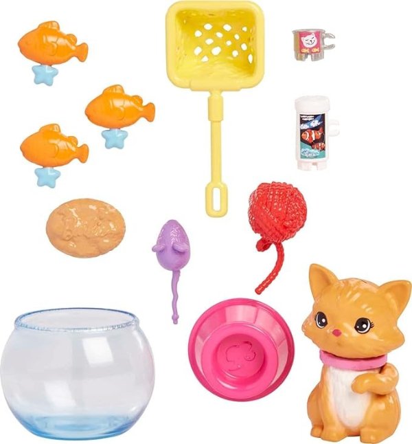 Pets and Accessories, Interactive Kitty Playset with Moving Paw and Head, 11 Animal Themed Pieces