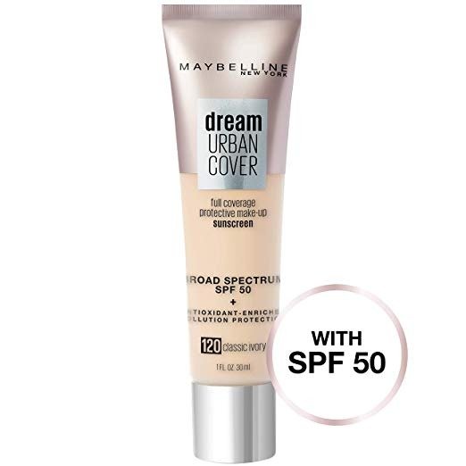 Maybelline Dream Urban Cover Flawless Coverage Foundation Makeup, SPF 50, Classic Ivory