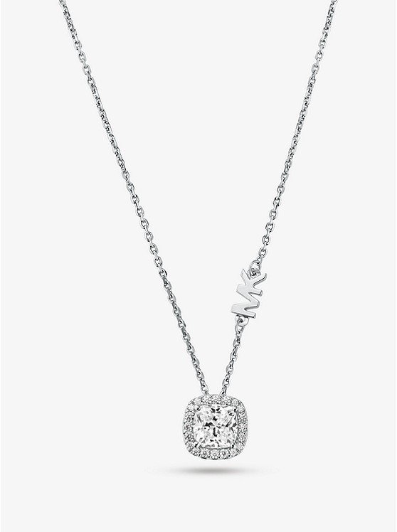 Sterling Silver Pave Halo Necklace