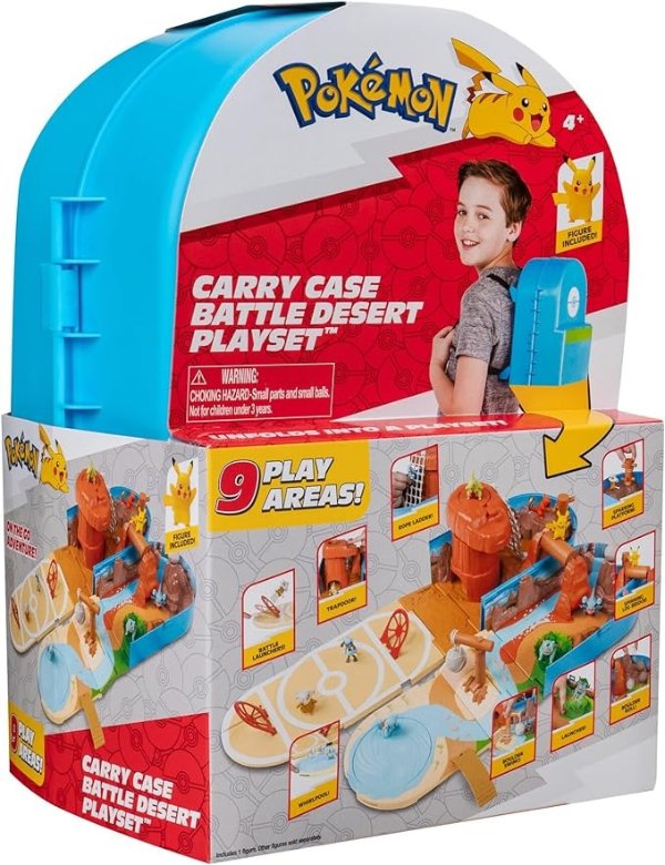 Carry CASE Battle Desert PLAYSET - Portable Transforming Playset with Action Features and 2-inch Pikachu Battle Figure