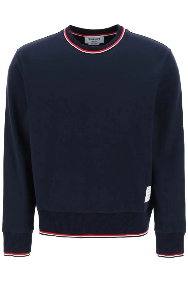 Cotton sweater with RWB stripe trims Thom Browne