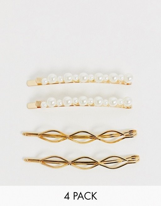 4 pack mixed pearl hair slides in ivory | ASOS