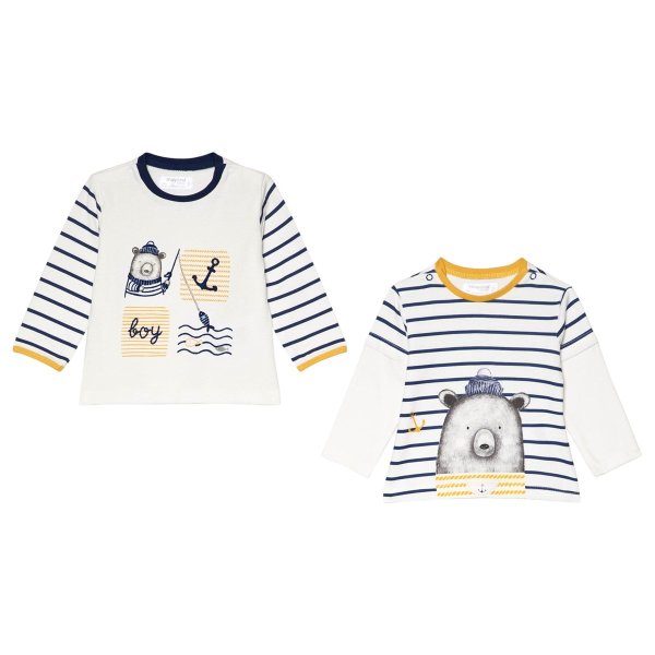 Pack of 2 White and Blue Bear Themed Long Sleeve T-Shirts | AlexandAlexa