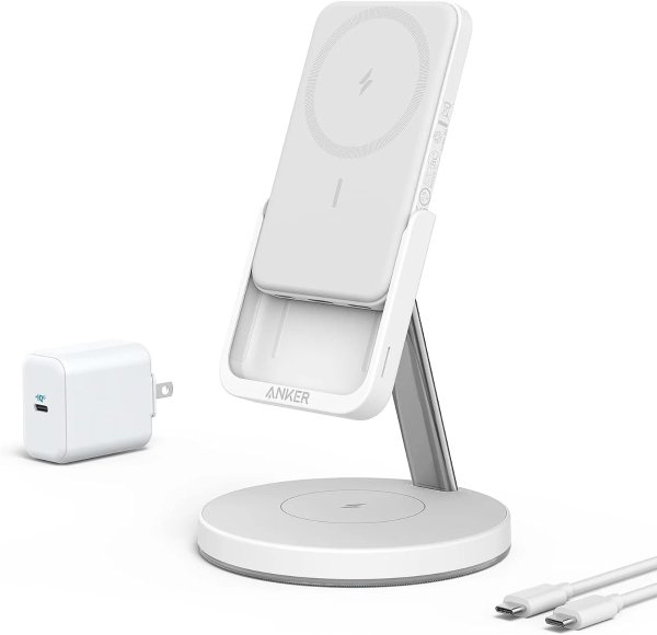 633 Magnetic 2-in-1 Wireless Charging Station - White (New)