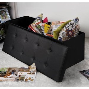 Songmics Faux Leather Folding Storage Ottoman Toy Chest Tunk Black 43 1/4"L ULSF701