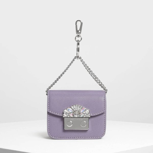 Lilac Grey Embellished Buckle Key Pouch | CHARLES & KEITH