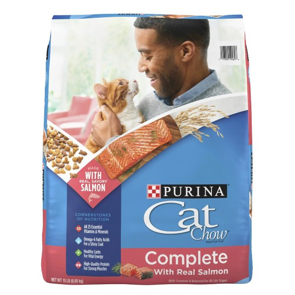 Purina Cat Chow High Protein Salmon Dry Cat Food, 15 lb Bag