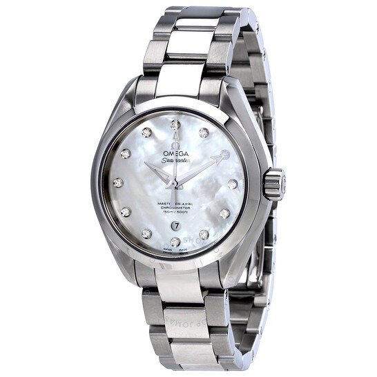 Seamaster Aqua Terra White Mother of Pearl Automatic Diamond Dial 34 mm Ladies Watch 231.10.34.20.55.002