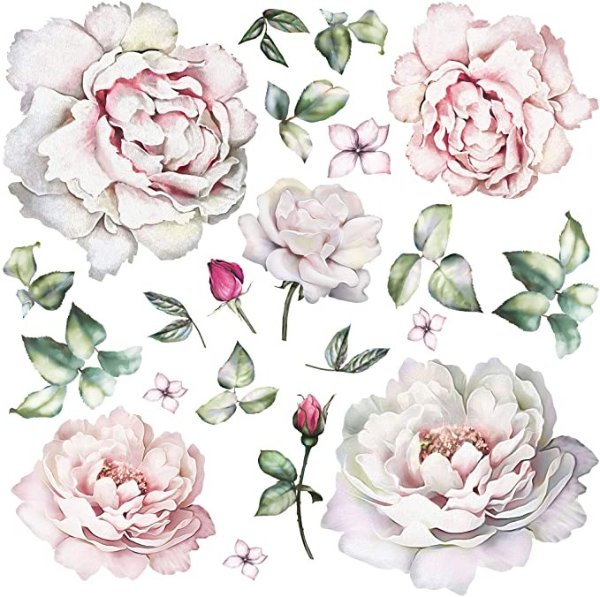 Peony Flower Wall Stickers - Peel and Stick Decals (27 x 16.5 in)