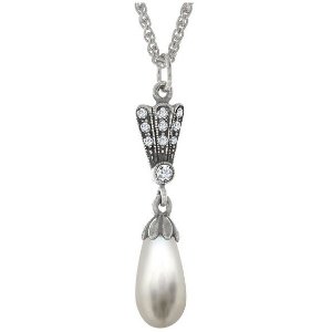 Art Nouveau Pearl Drop Pendant with Swarovski Crystal