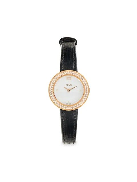 28MM Diamond, Stainless Steel & Leather-Strap Watch