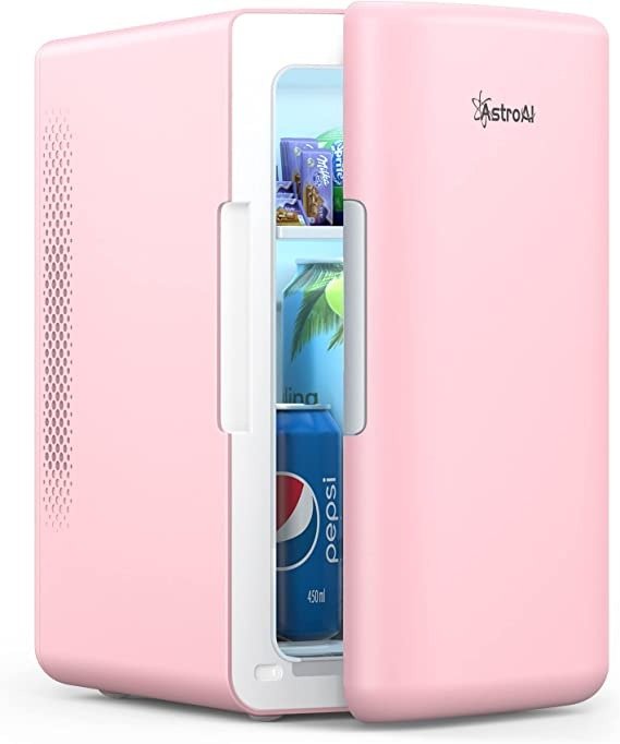Mini Fridge 2.0 Gen, 6 Liter/8 Cans Makeup Skincare Fridge 110V AC/ 12V DC Portable Thermoelectric Cooler and Warmer Little Tiny Fridge for Bedroom, Beverage, Cosmetics LY2206A (Pink)