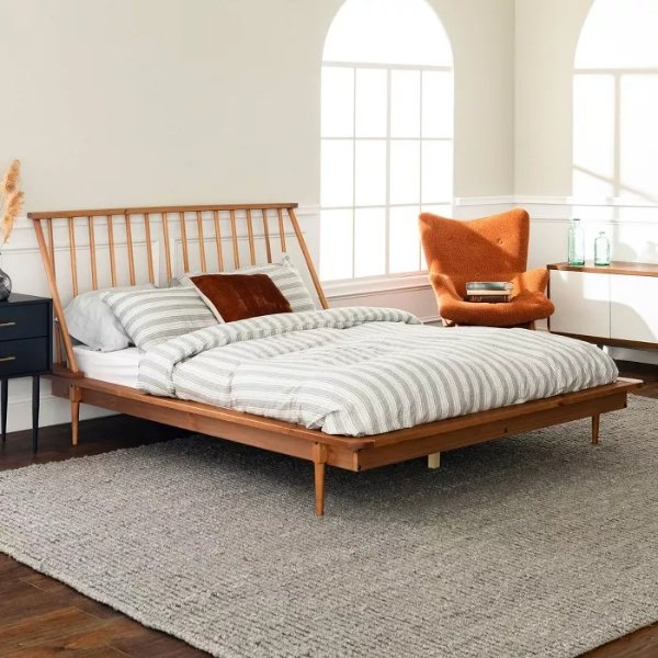 Queen Mid-Century Modern Solid Wood Spindle Bed - Saracina Home