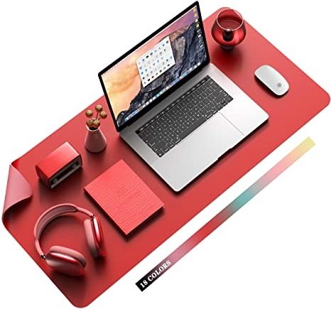 Non-Slip Desk Pad, Waterproof PVC Leather Desk Table Protector, Ultra Thin Large Mouse Pad, Easy Clean Laptop Desk Writing Mat for Office Work/Home/Decor (Bright Red, 35.4" x 17")