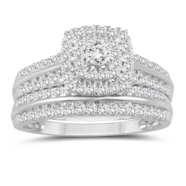 1 Carat TW Diamond Engagement Ring and Wedding Band Bridal Set in 10K White Gold